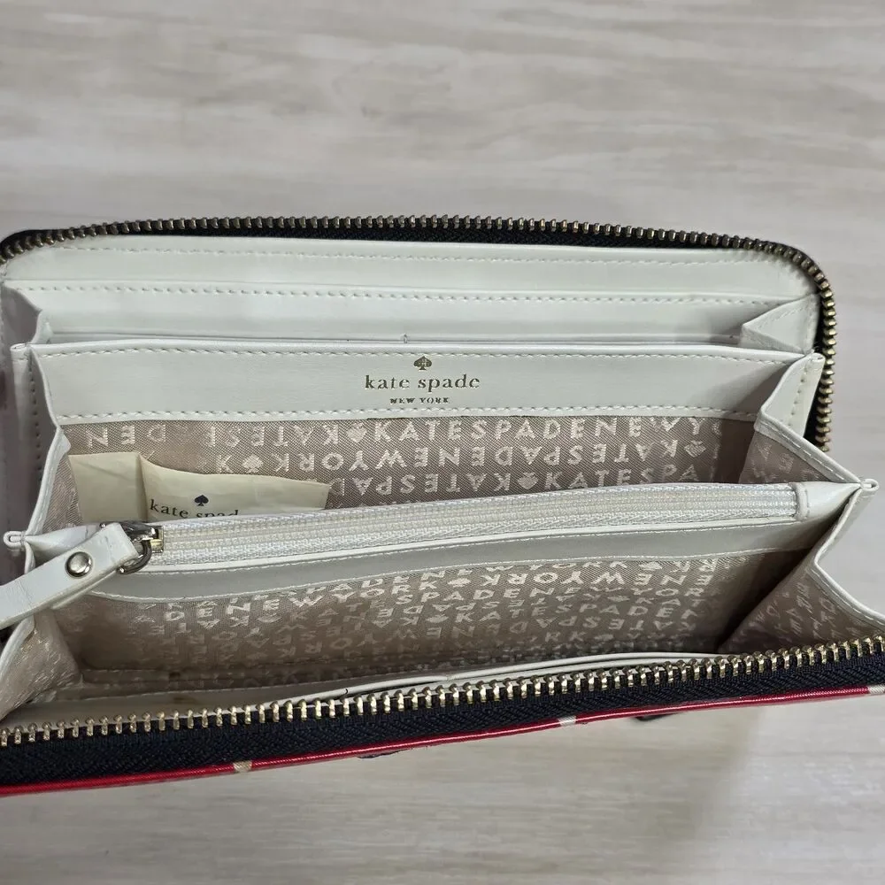 Kate‎ Spade New York Black Red Polka Dot Shiny Wallet Zip